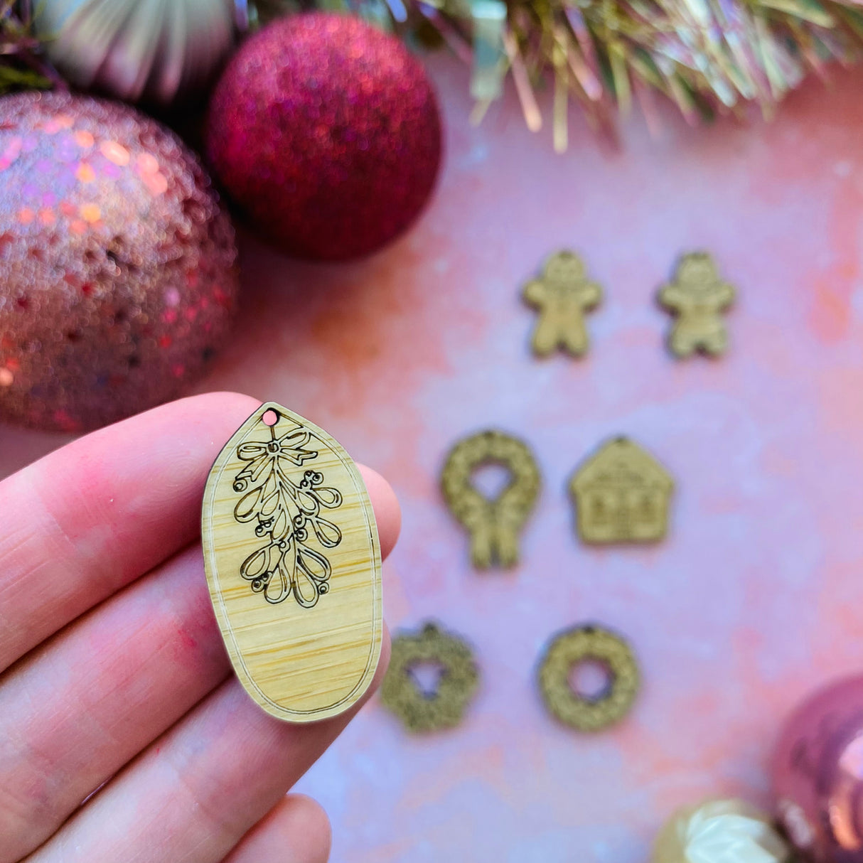 Mistletoe Wooden Earring Component - 10 pack