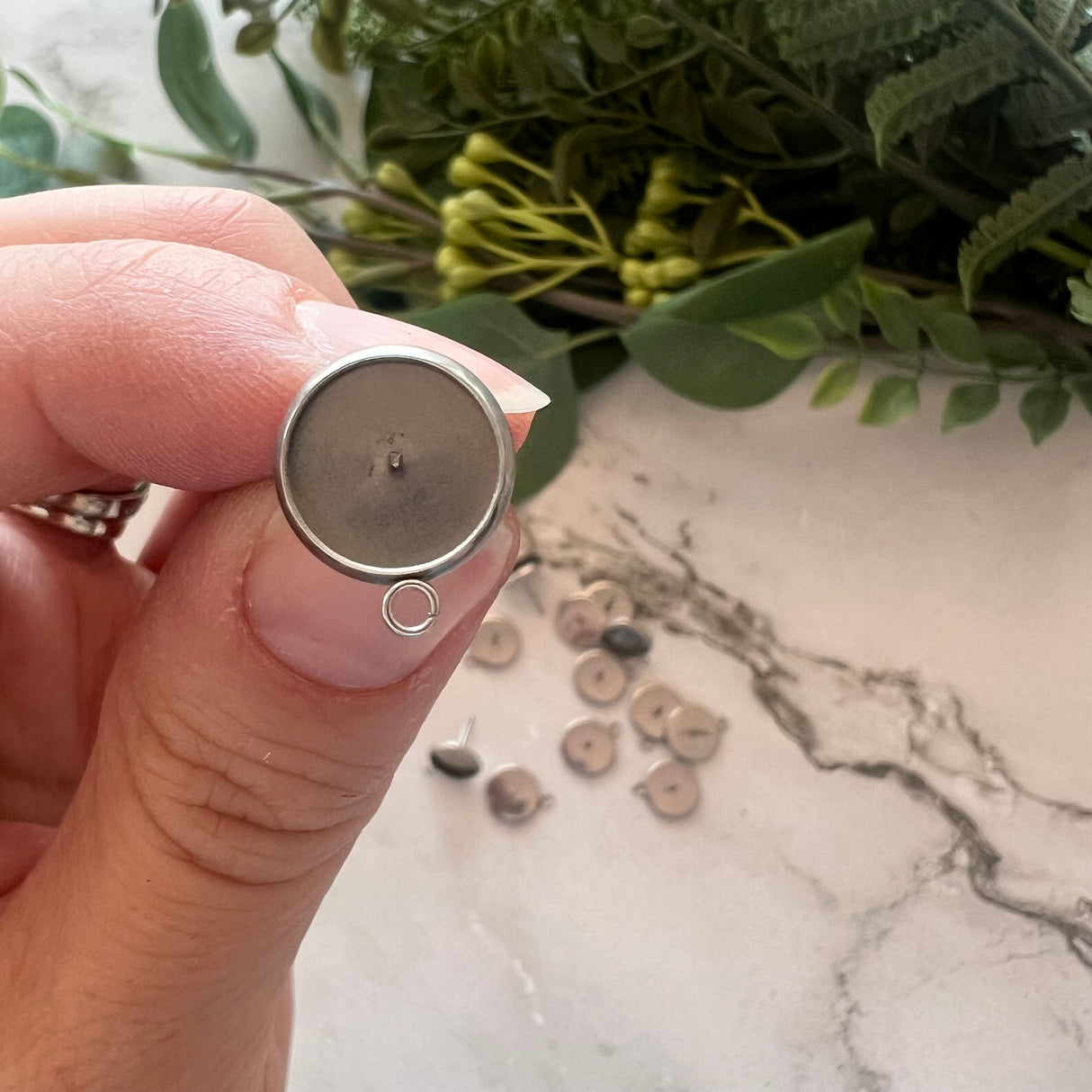 10mm Minimalist Bezel Earring Post with Loop - Stainless Steel