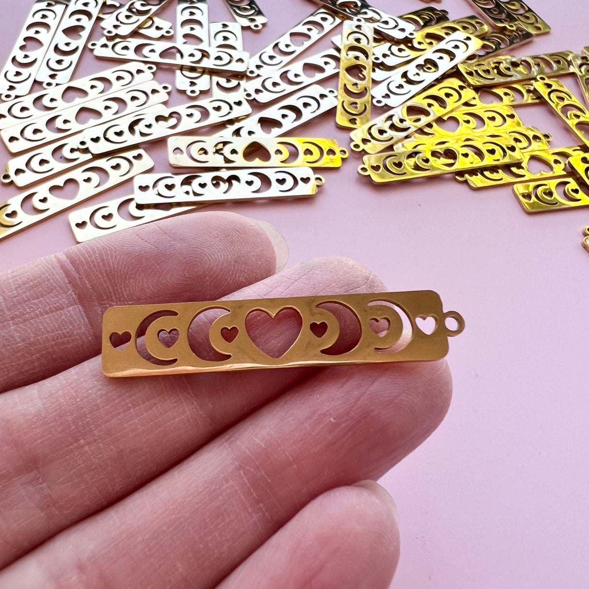 Moon Phase Heart Charms - Gold Plated Stainless Steel