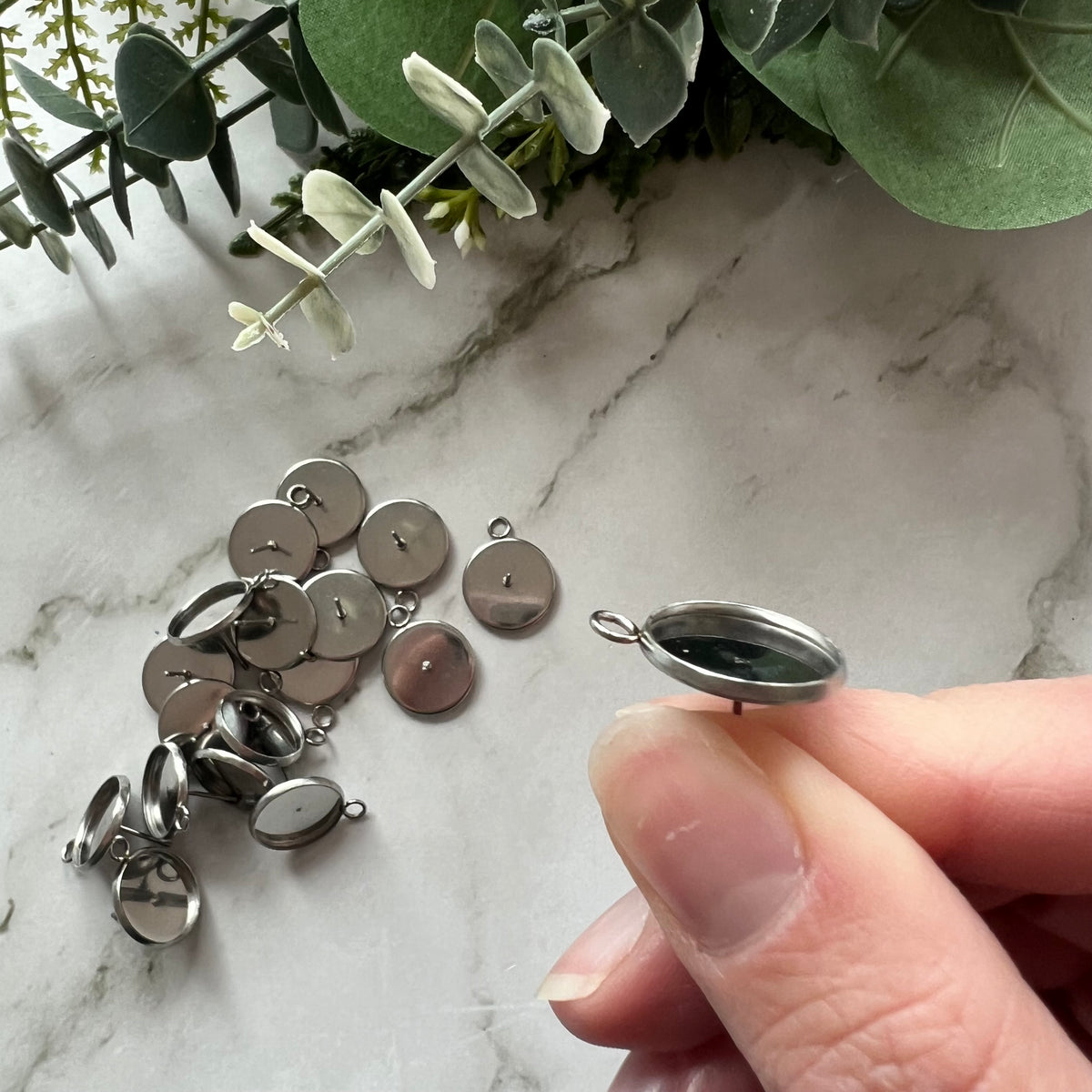 14mm Minimalist Bezel Earring Post with Loop - Stainless Steel