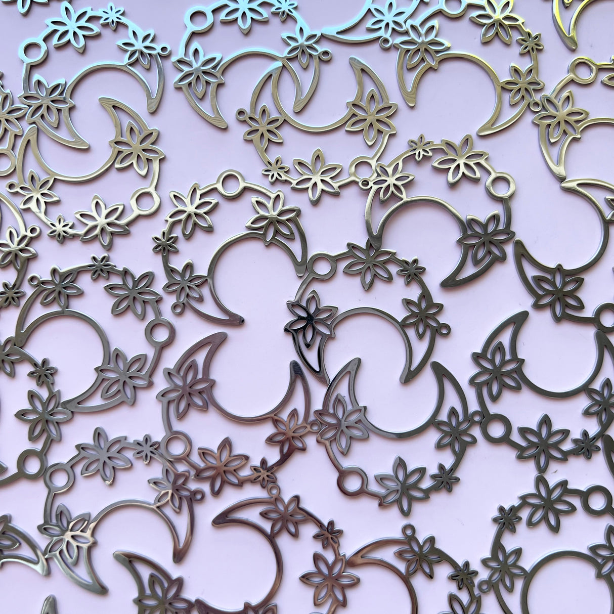 Floral Moon Charms - Stainless Steel