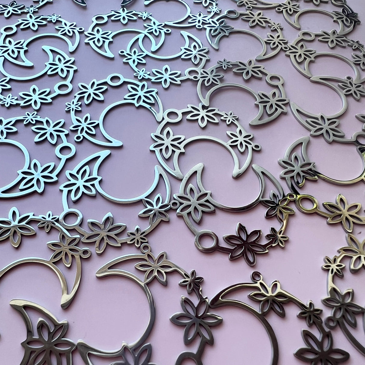 Floral Moon Charms - Stainless Steel