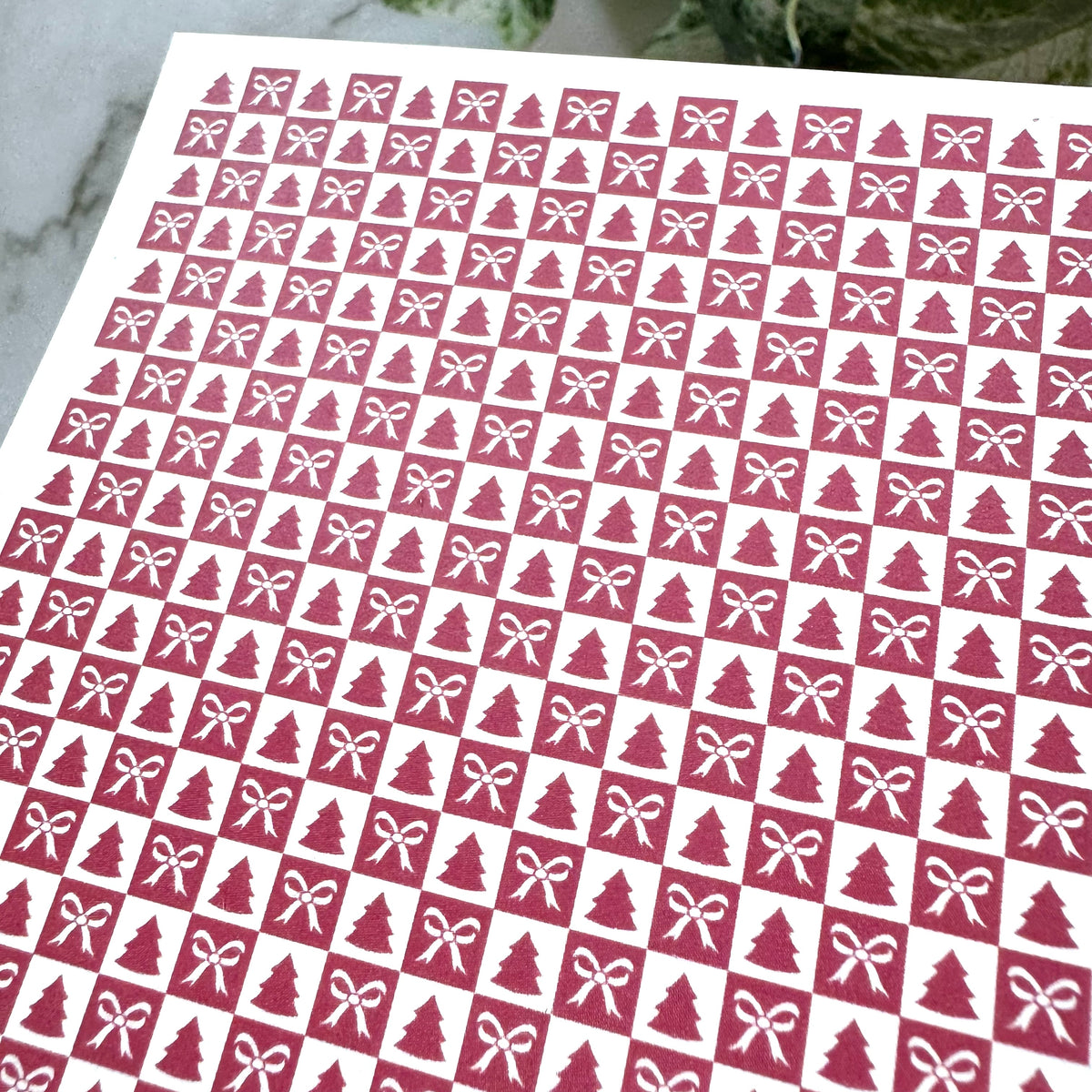 Tree & Bow Checkerboard Tiles - Water Soluble Transfer