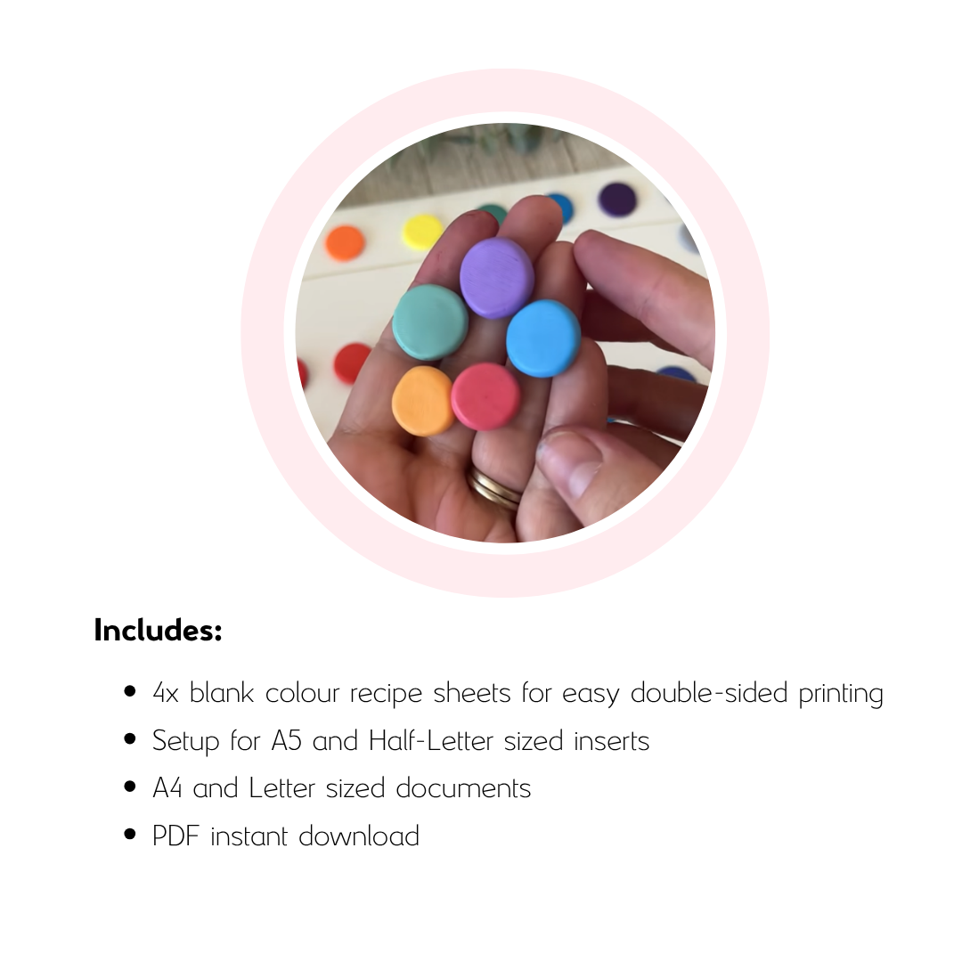 Blank Colour Recipe Insert Printable - Digital Download