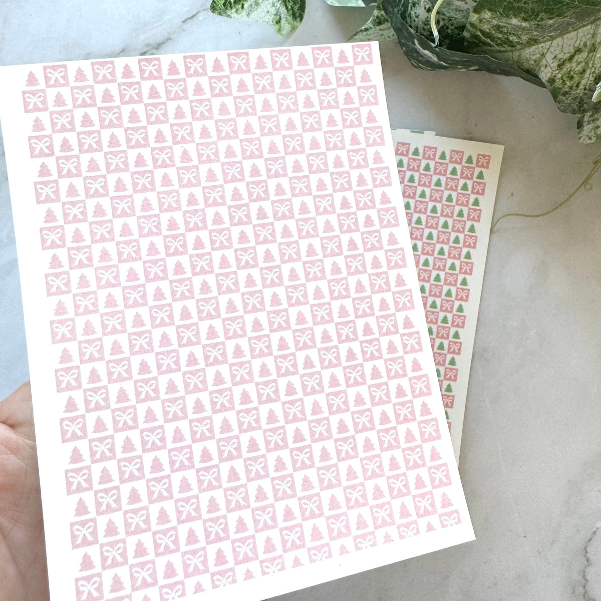Tree & Bow Checkerboard Tiles - Water Soluble Transfer