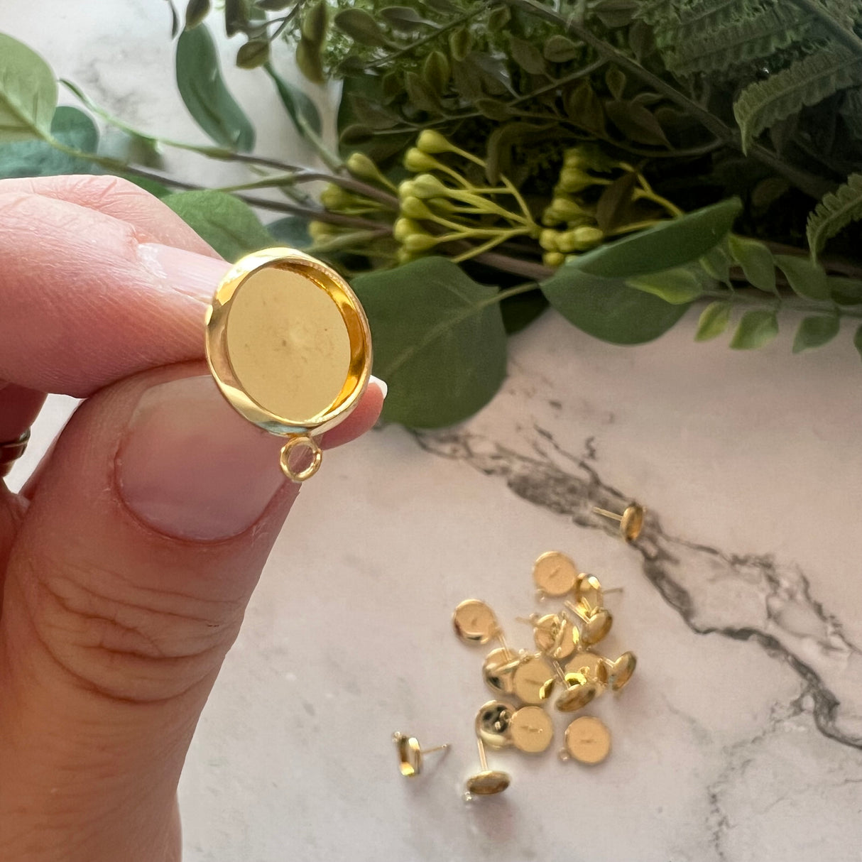 10mm Minimalist Bezel Earring Post with Loop - Gold Plated Stainless Steel