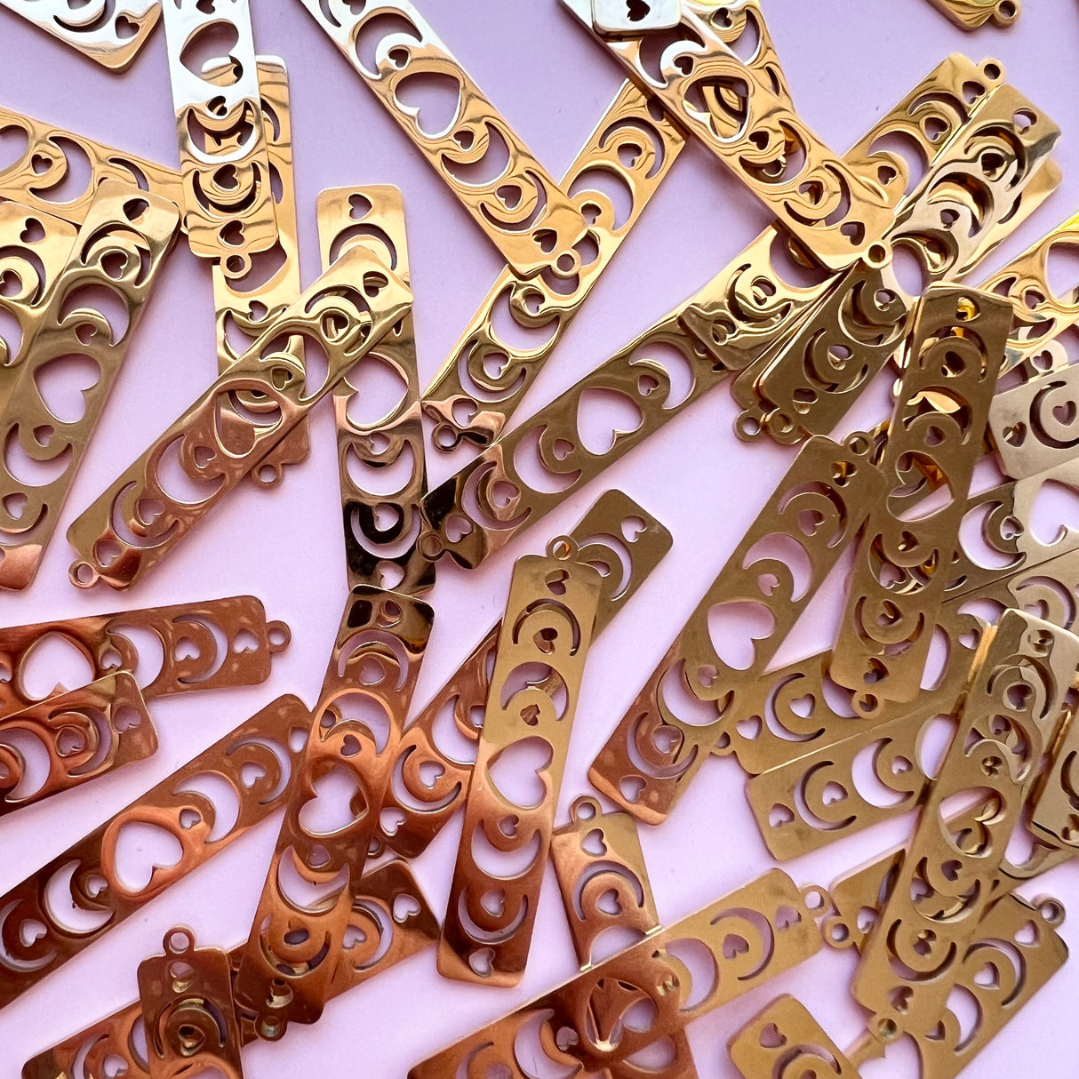 Moon Phase Heart Charms - Gold Plated Stainless Steel