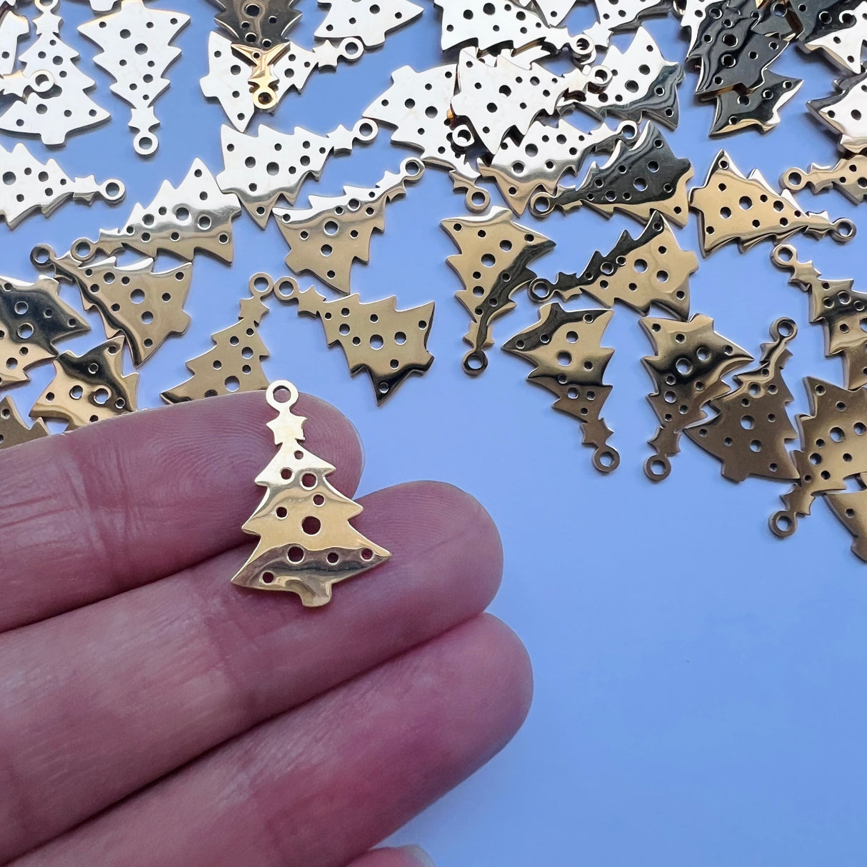 Christmas Tree Charms - Gold Plated Stainless Steel - 10 pack