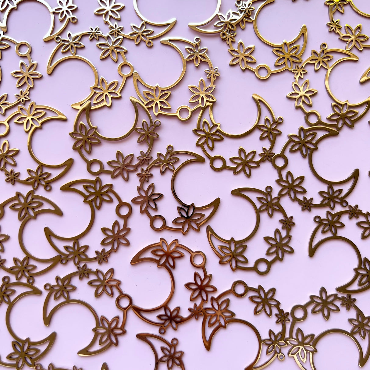 Floral Moon Charms - Gold Plated Stainless Steel
