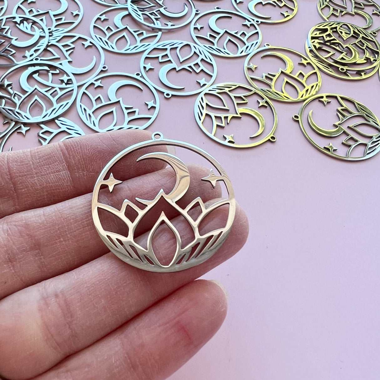 Lotus Moon Charms - Stainless Steel