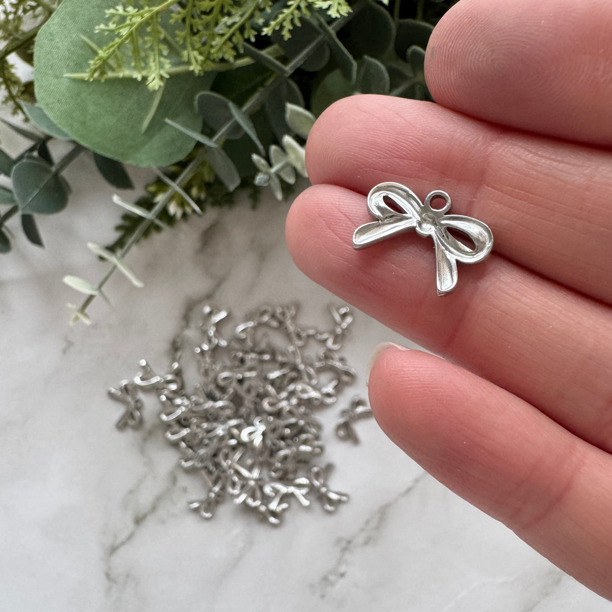 Petite Bow Charms - Stainless Steel - 10 pack