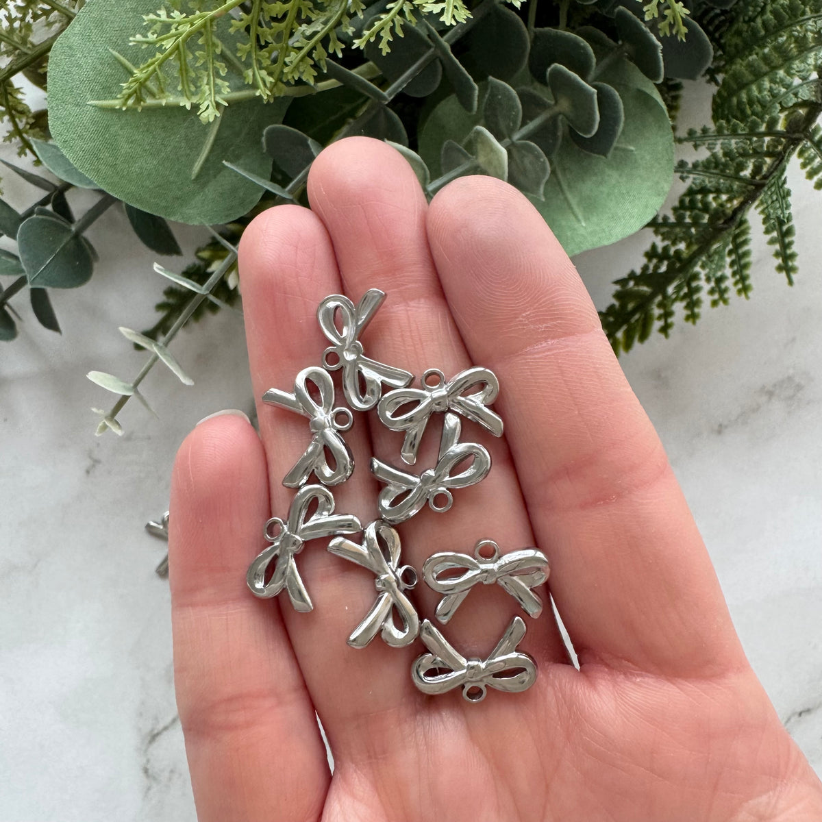 Petite Bow Charms - Stainless Steel - 10 pack
