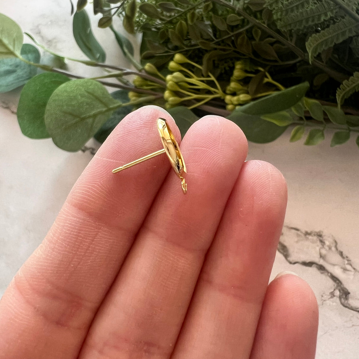 10mm Minimalist Bezel Earring Post with Loop - Gold Plated Stainless Steel