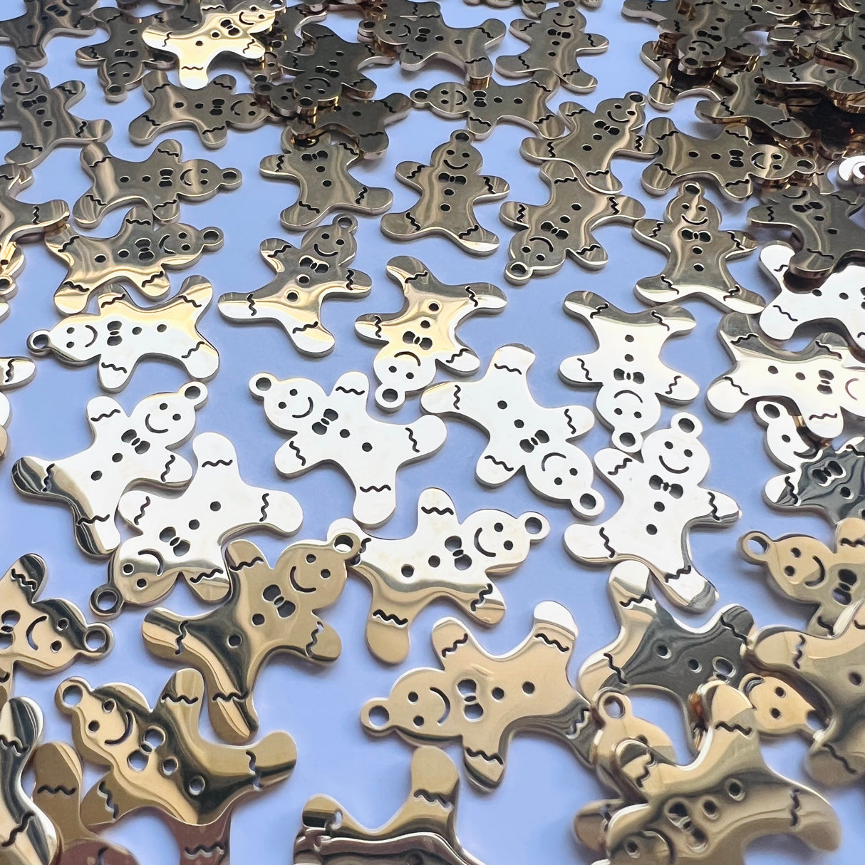 Gingerbread Man Charms - Gold Plated Stainless Steel - 10 pack