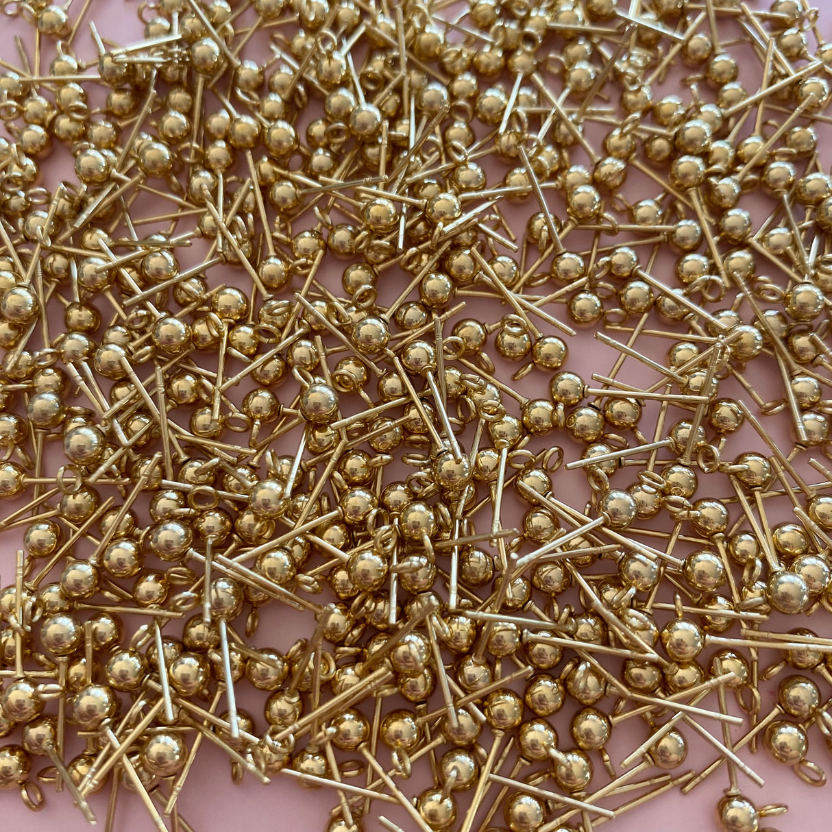 4mm Ball Posts with Loop - Gold Plated Stainless Steel