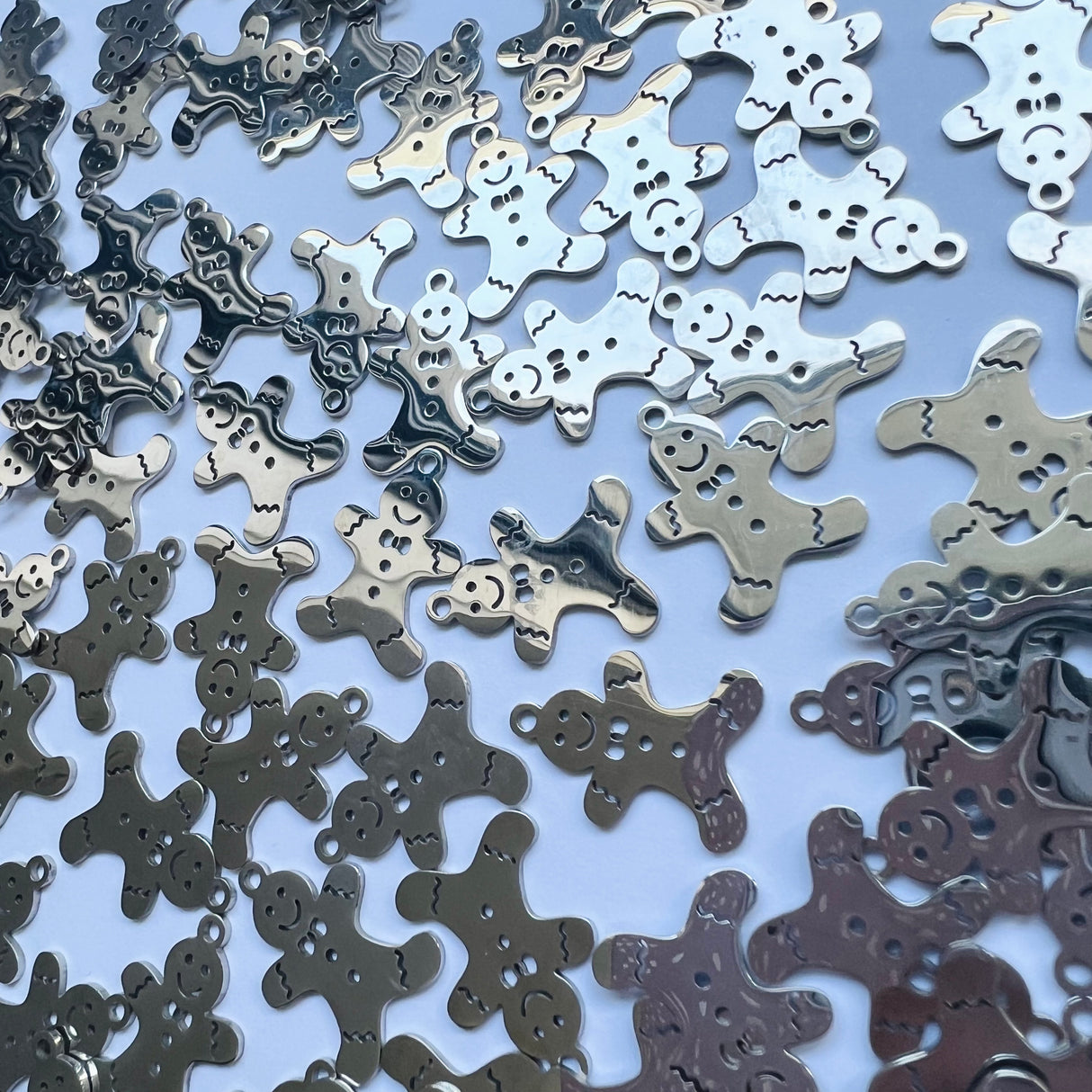 Gingerbread Man Charms - Stainless Steel - 10 pack