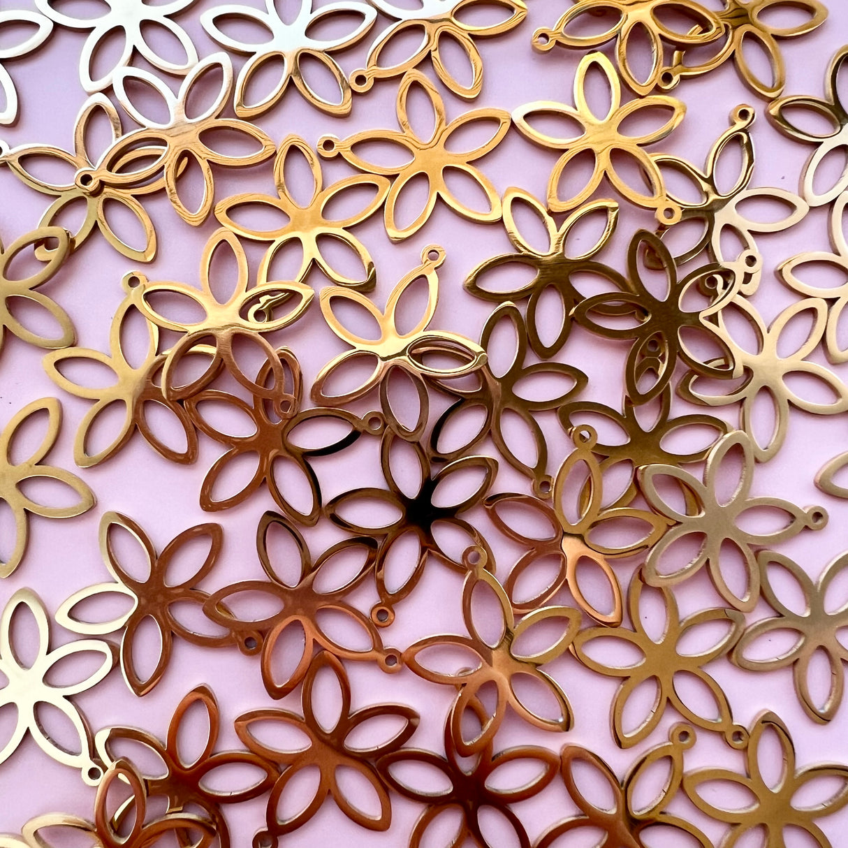 Five Petal Flower Charms - Gold Plated Stainless Steel