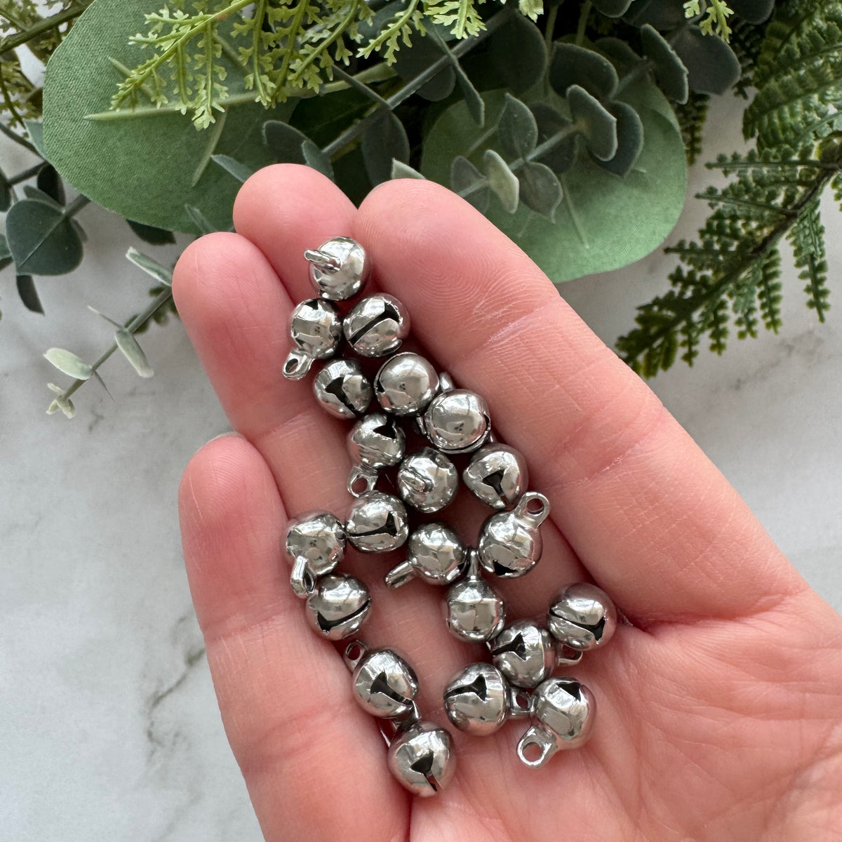 Mini Jingle Bell Charms - Stainless Steel - 50 pack