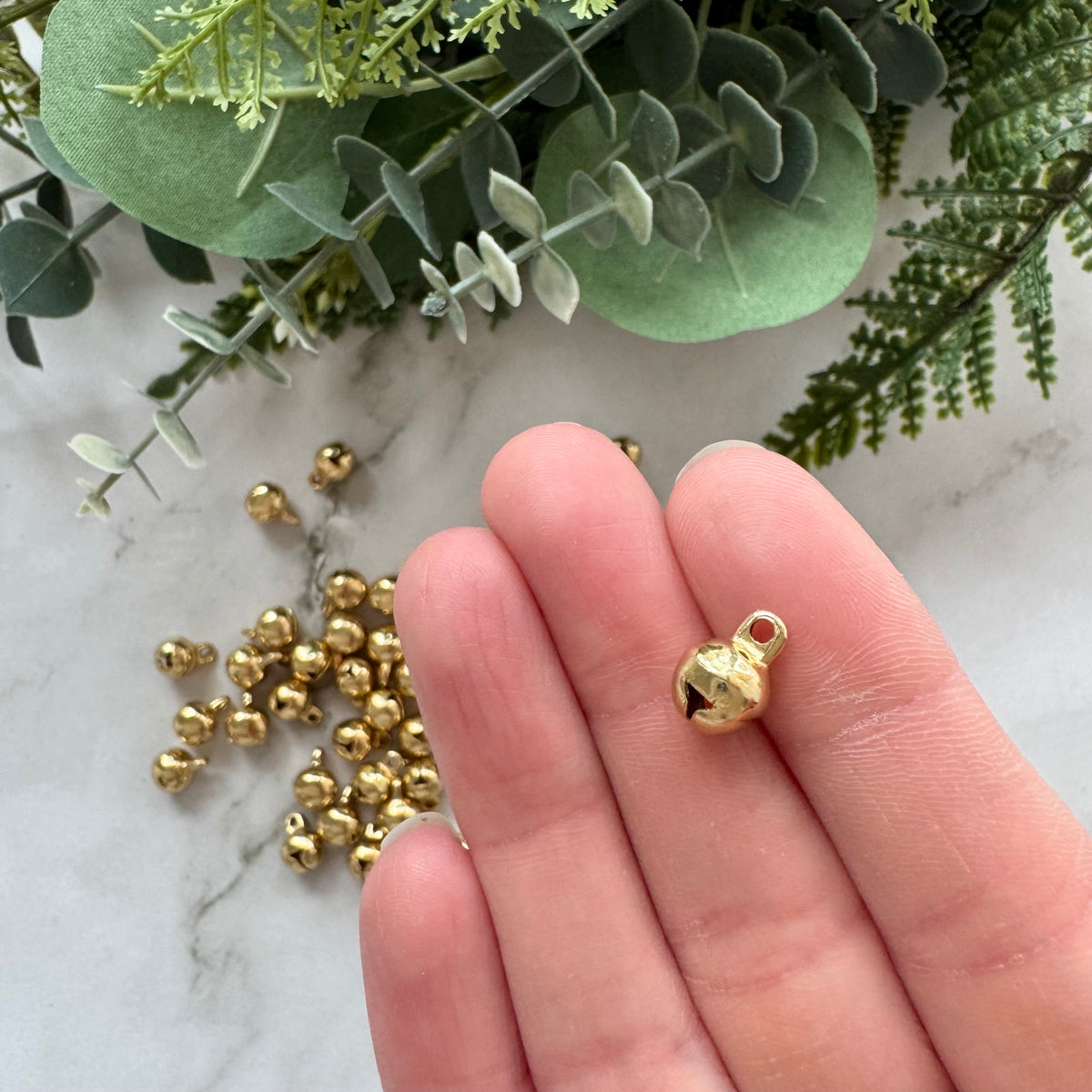 Mini Jingle Bell Charms - Gold Plated Stainless Steel - 50 pack
