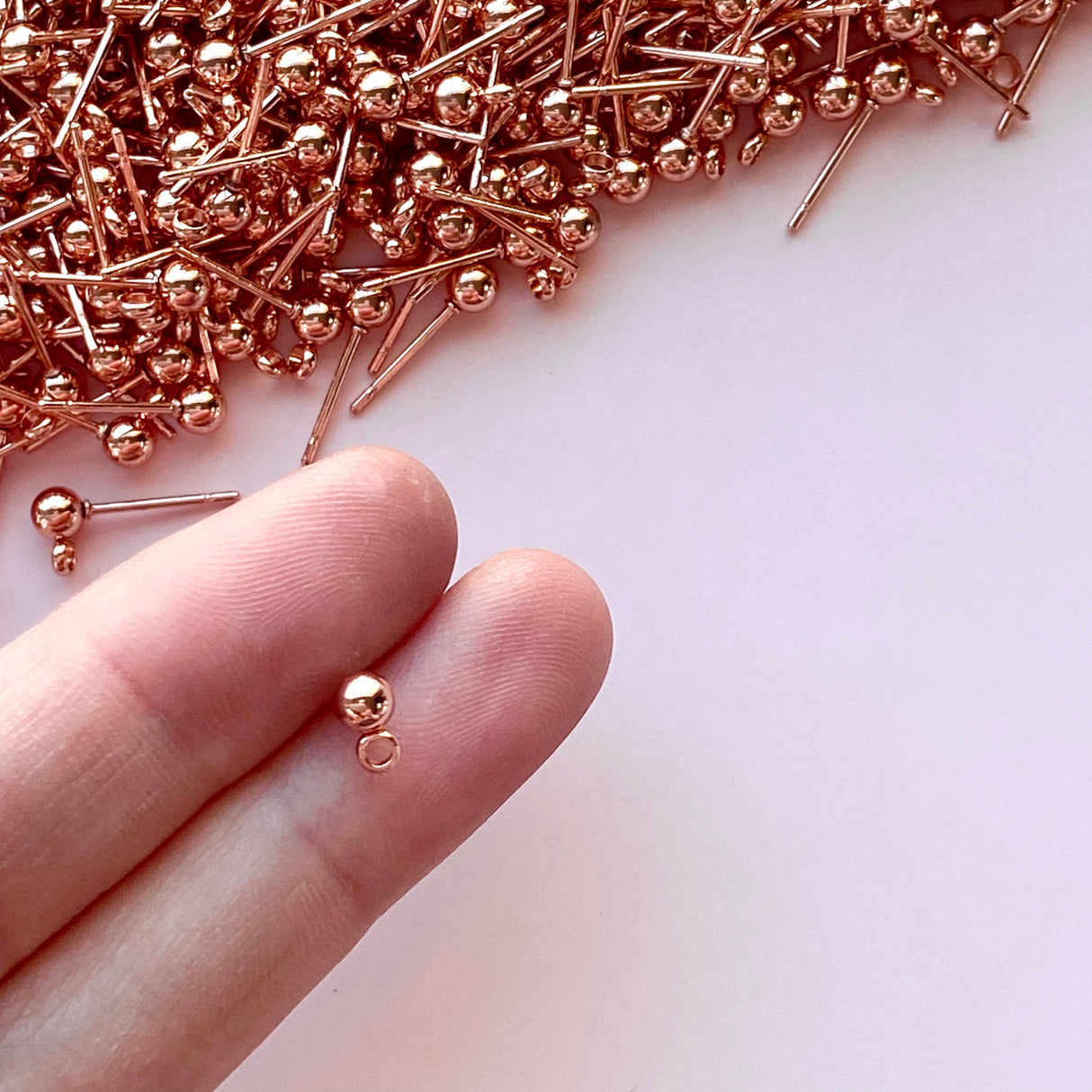 4mm Ball Posts with Loop - Rose Gold
