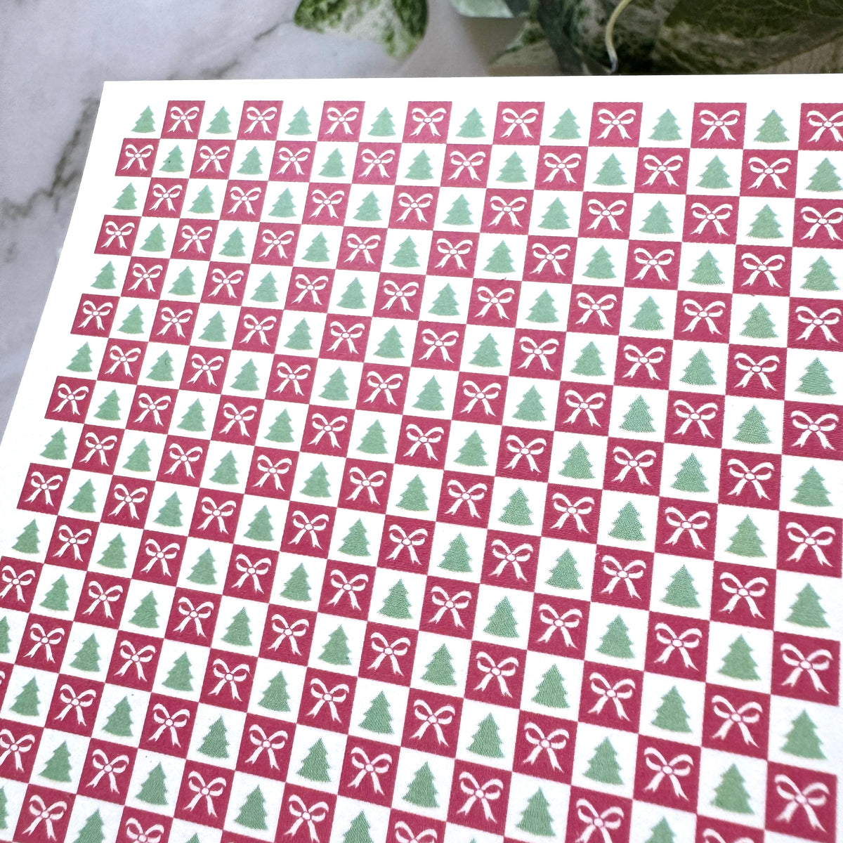 Tree & Bow Checkerboard Tiles - Water Soluble Transfer