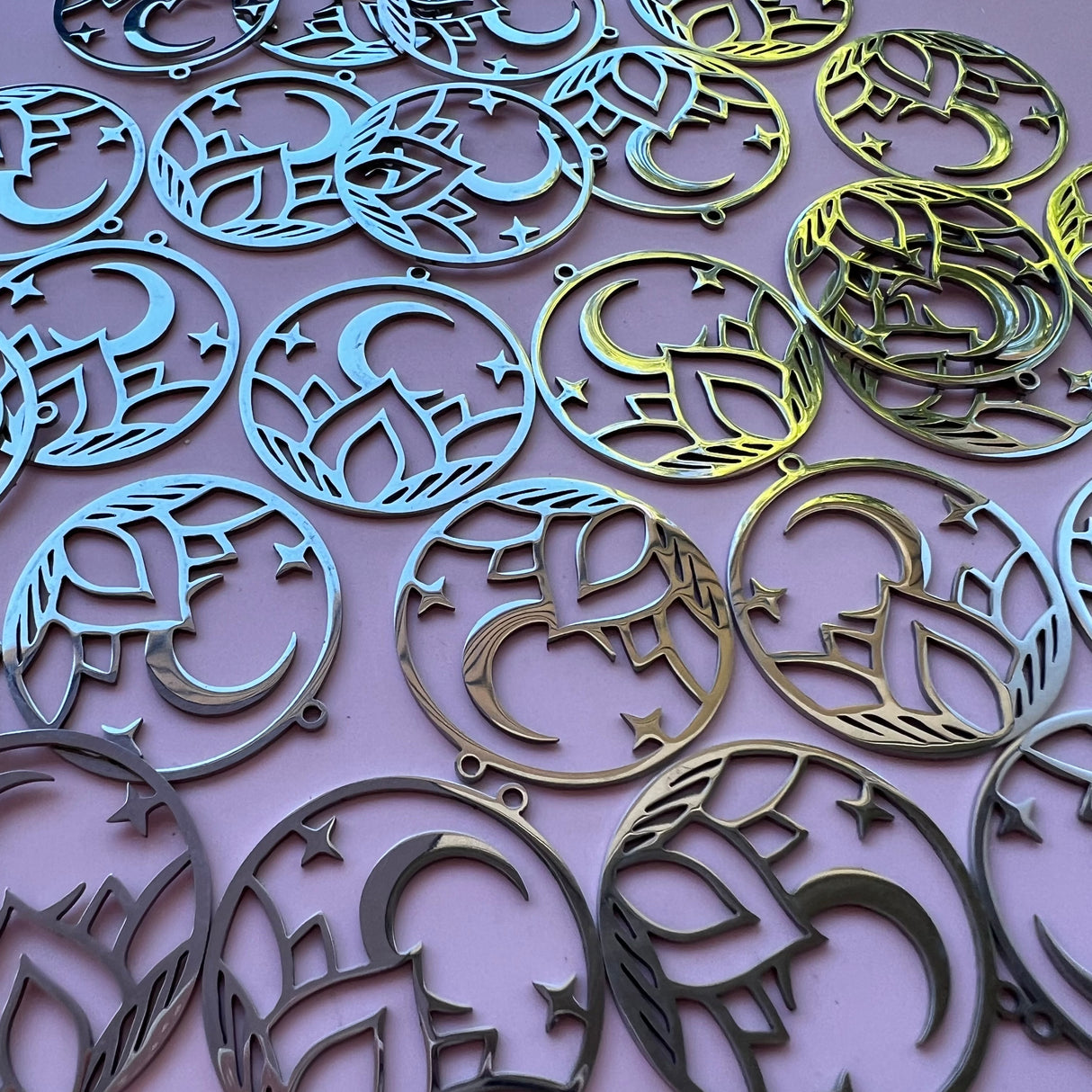 Lotus Moon Charms - Stainless Steel