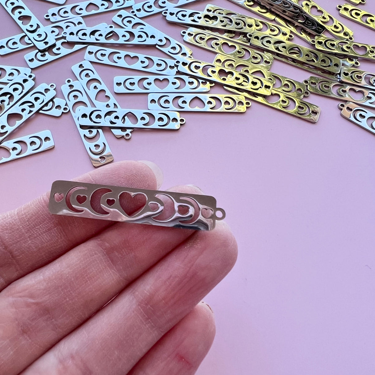 Moon Phase Heart Charms - Stainless Steel