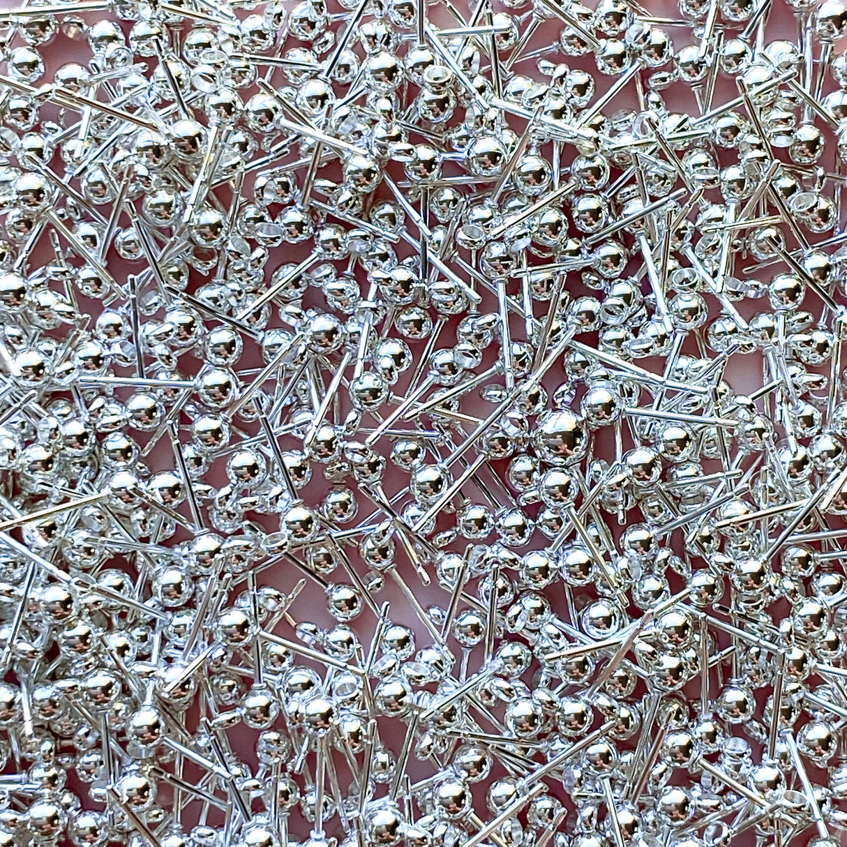 4mm Ball Posts with Loop - Bright Silver