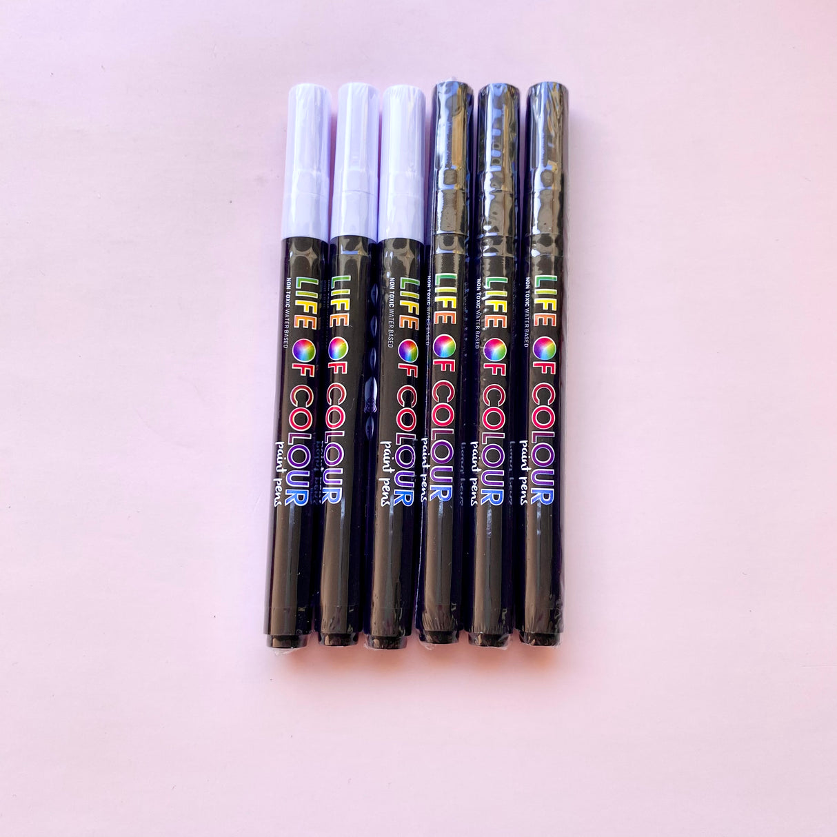 Life of Colour Acrylic Paint Pens - Black and White 1mm Fine Tip - Set of 6