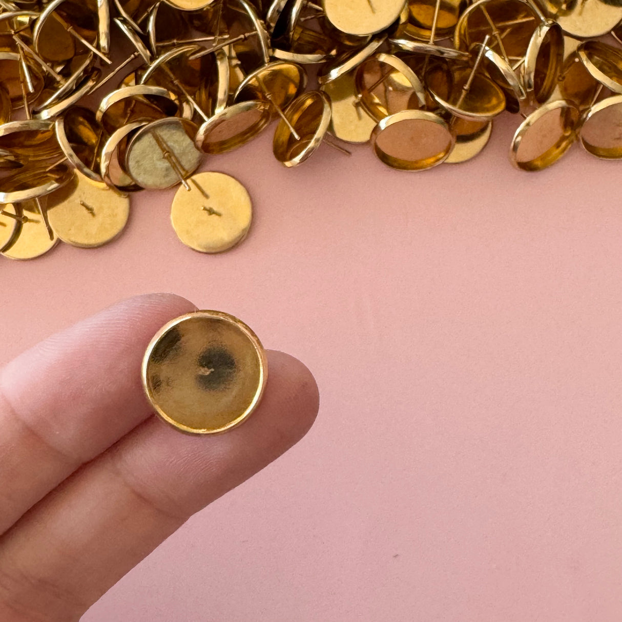 14mm Minimalist Bezel Earring Stud Post - Gold Plated Stainless Steel