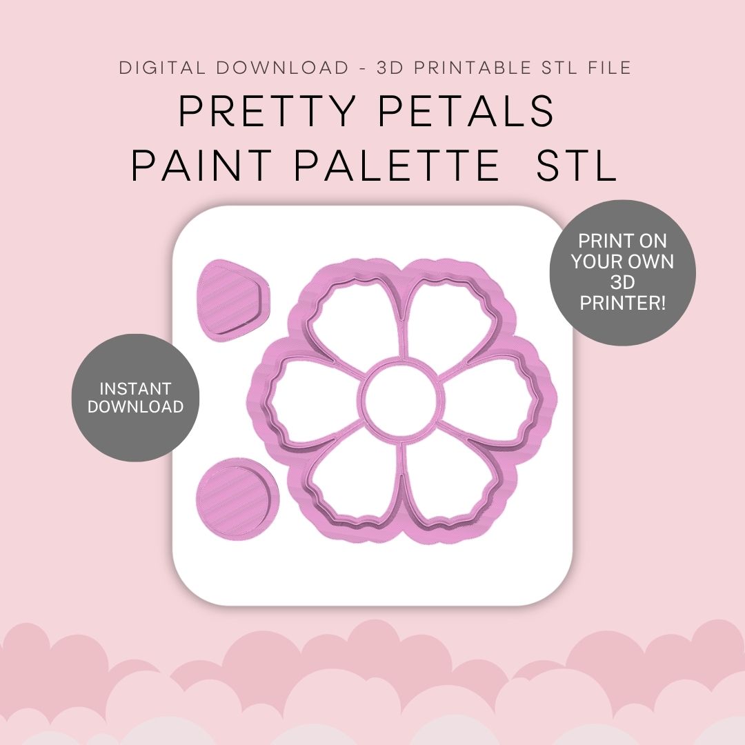 Pretty Petals Paint Palette Cutter + Stamp Set STL - digital download