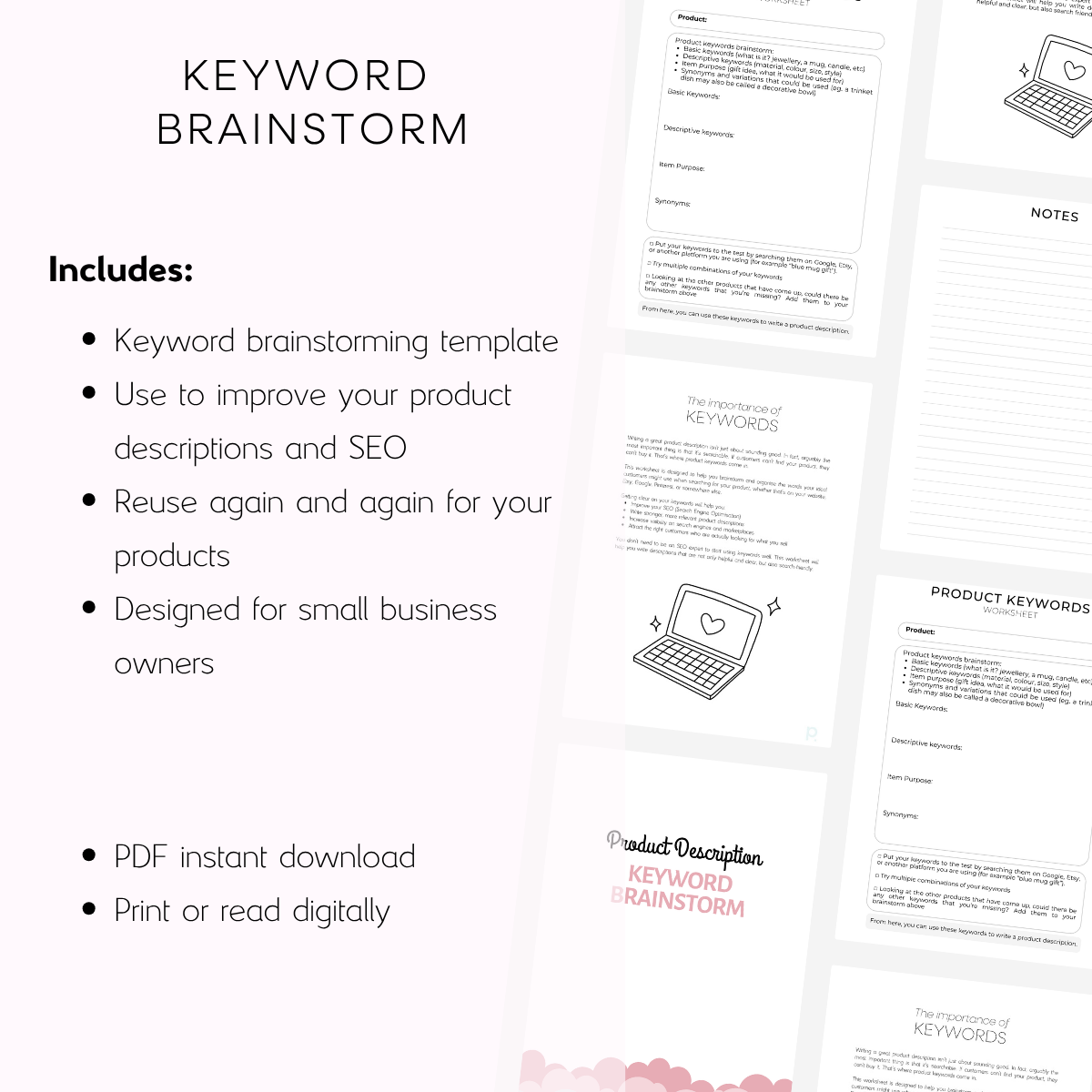 Keyword Brainstorm (for product descriptions) Printable