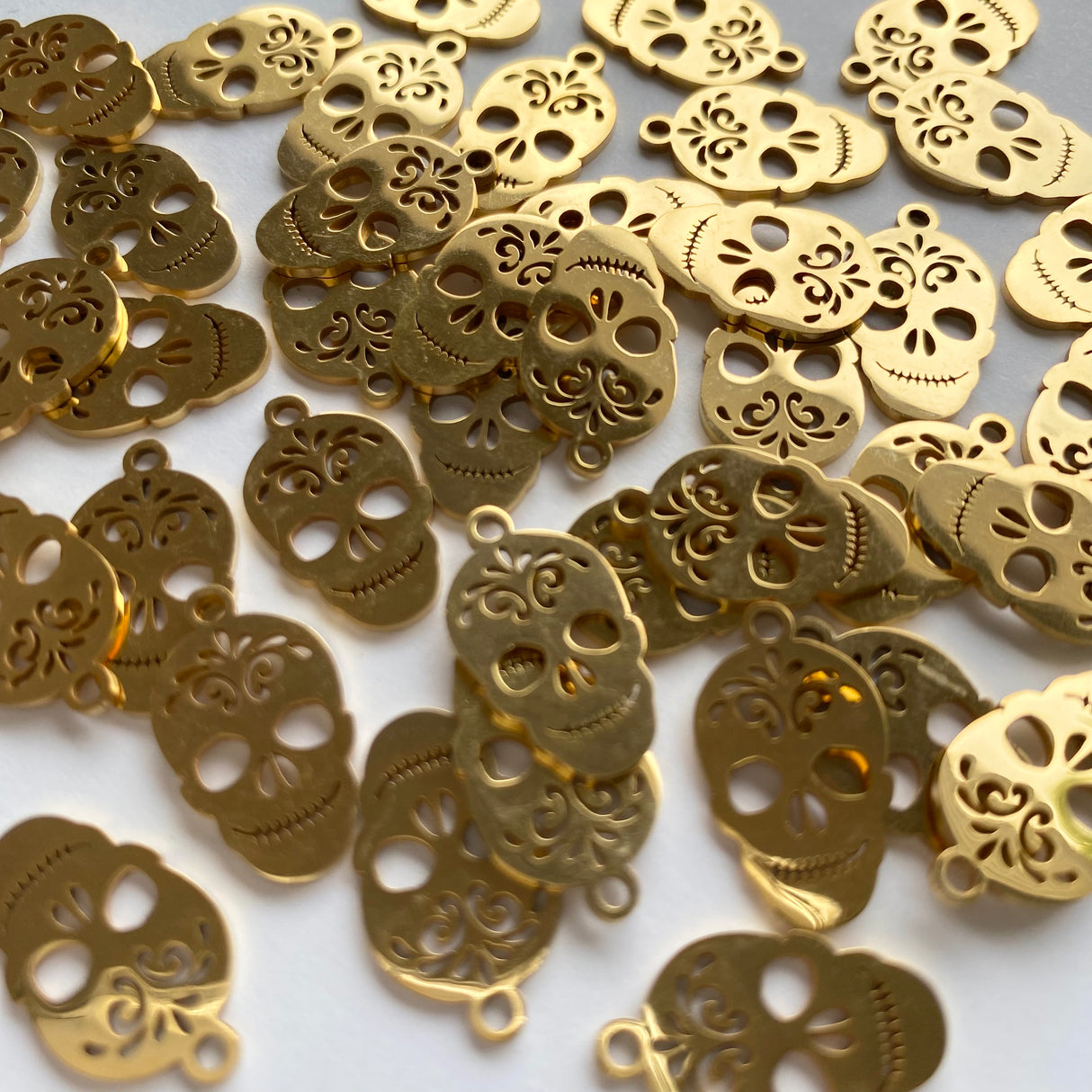 Sugarskull Charms - Gold Plated Stainless Steel - 10 pack