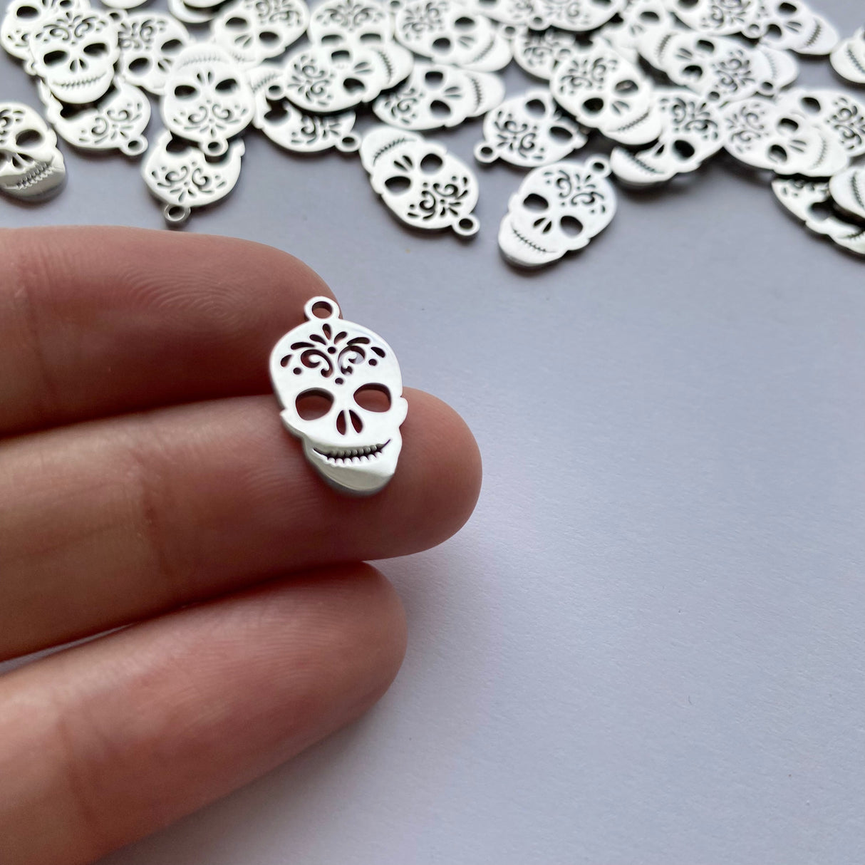 Sugarskull Charms - Stainless Steel - 10 pack
