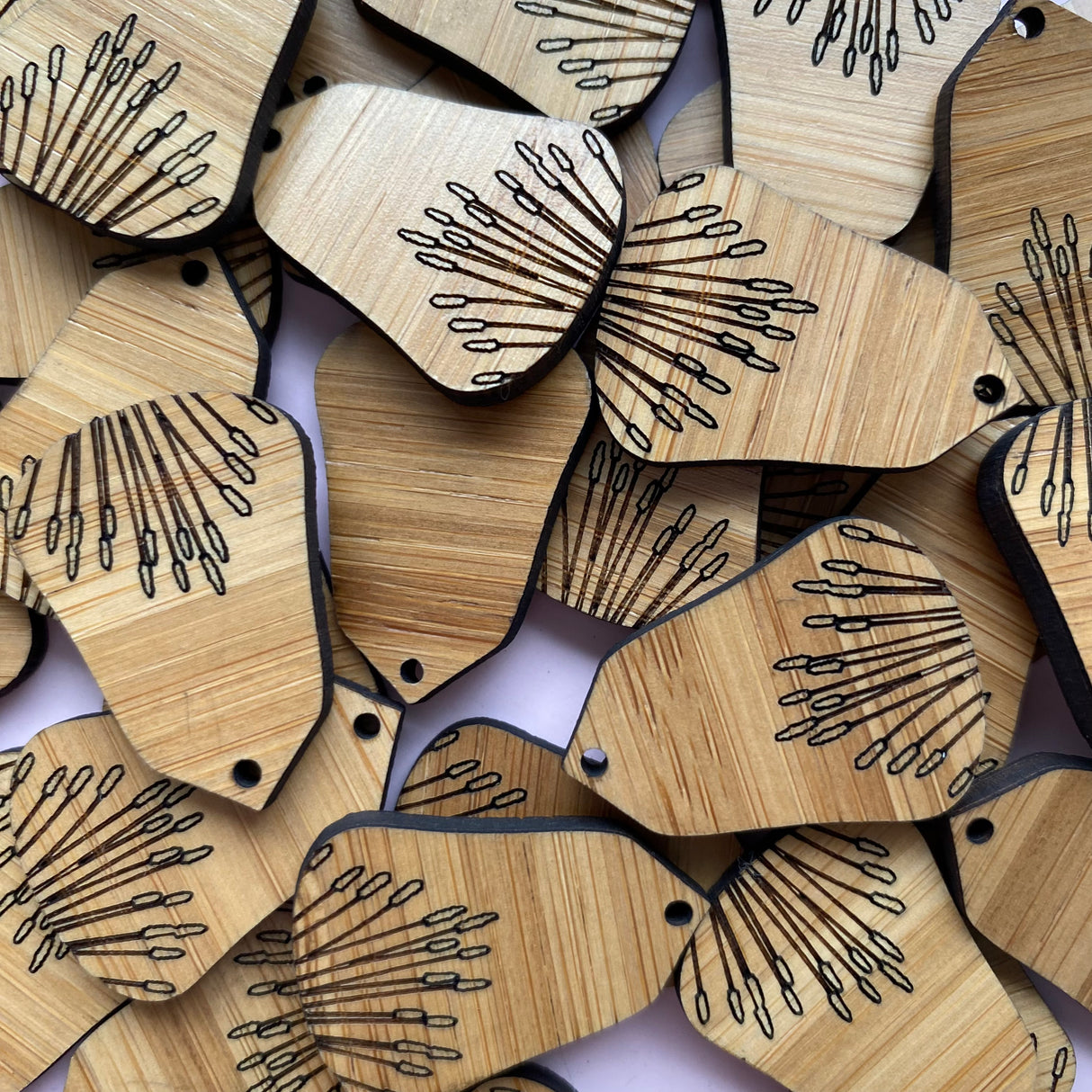 Lavender Bouquet Wooden Earring Component - 10 pack