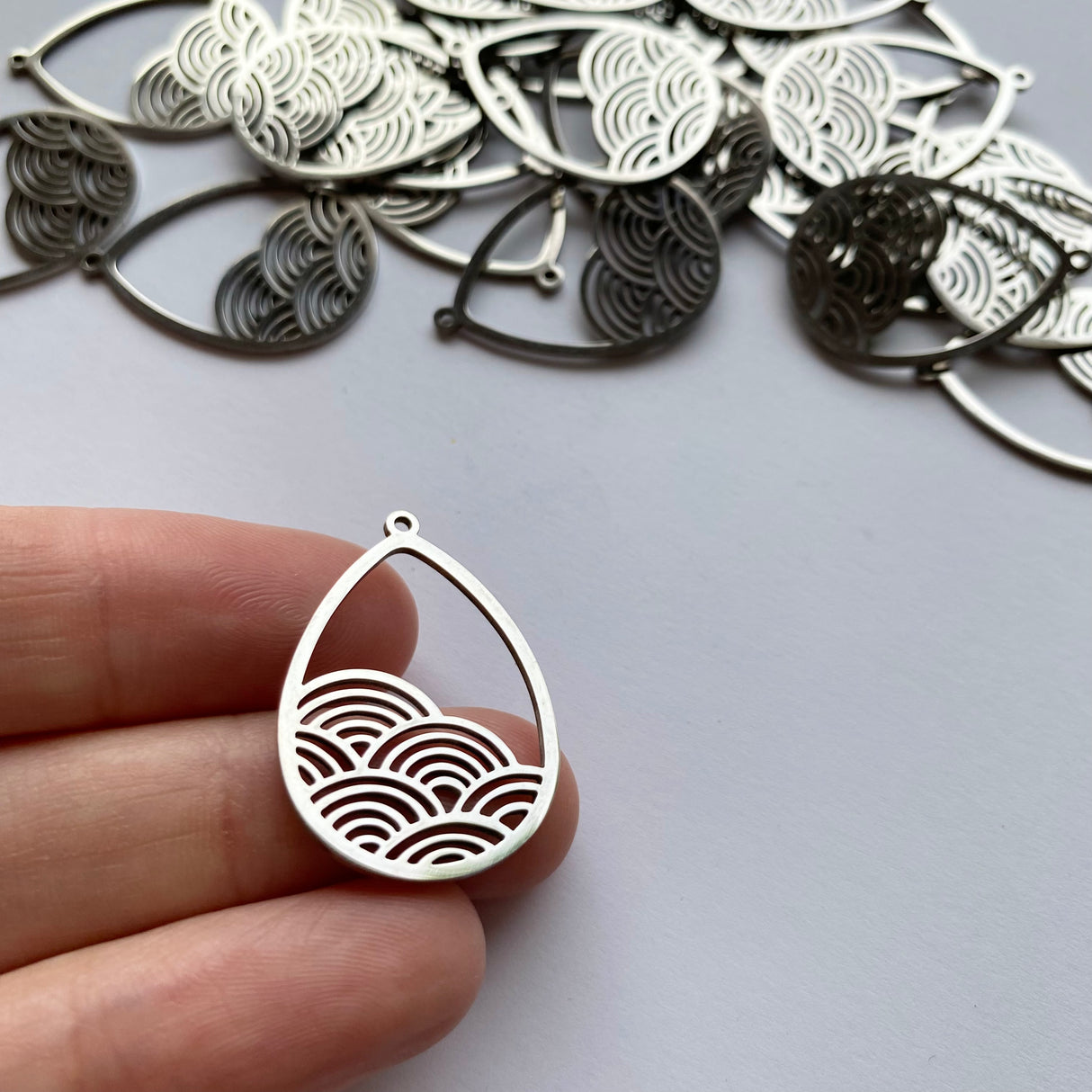 Rolling Waves Charms - Stainless Steel - 10 pack