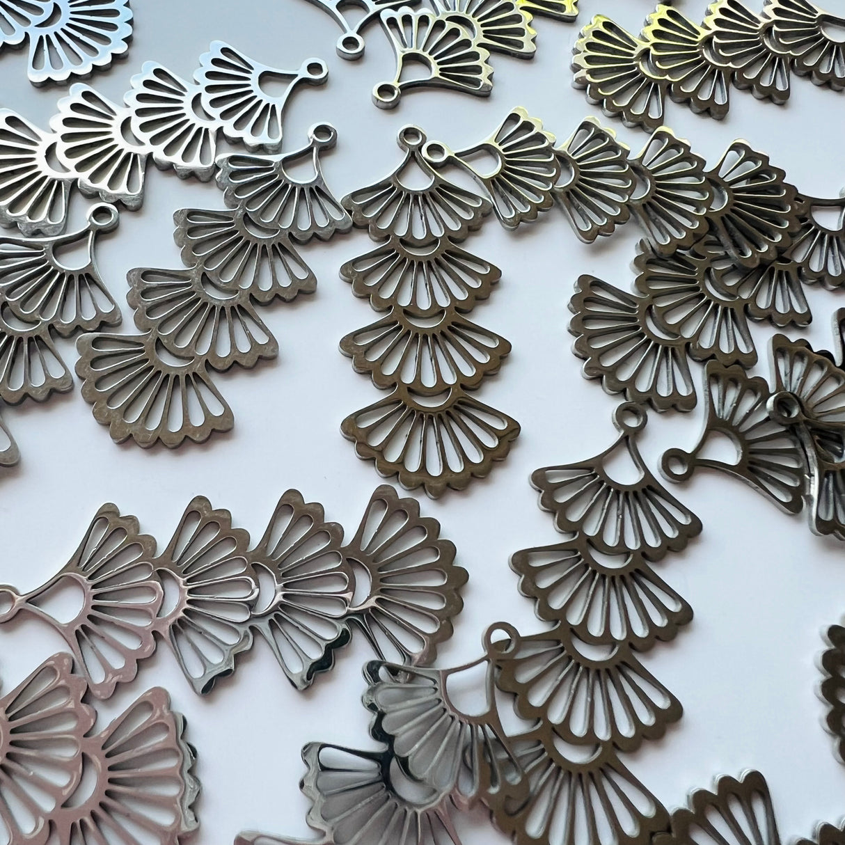 Tiered Ginkgo Leaf Charms - Stainless Steel - 10 pack