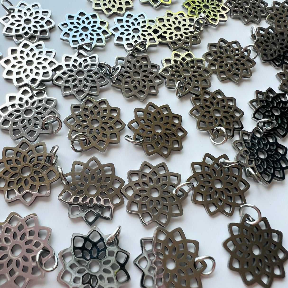 Mandala Charms - Stainless Steel - 10 pack