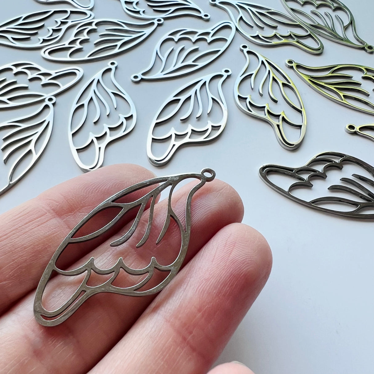 Butterfly Wing Charms - Stainless Steel - 10 pack