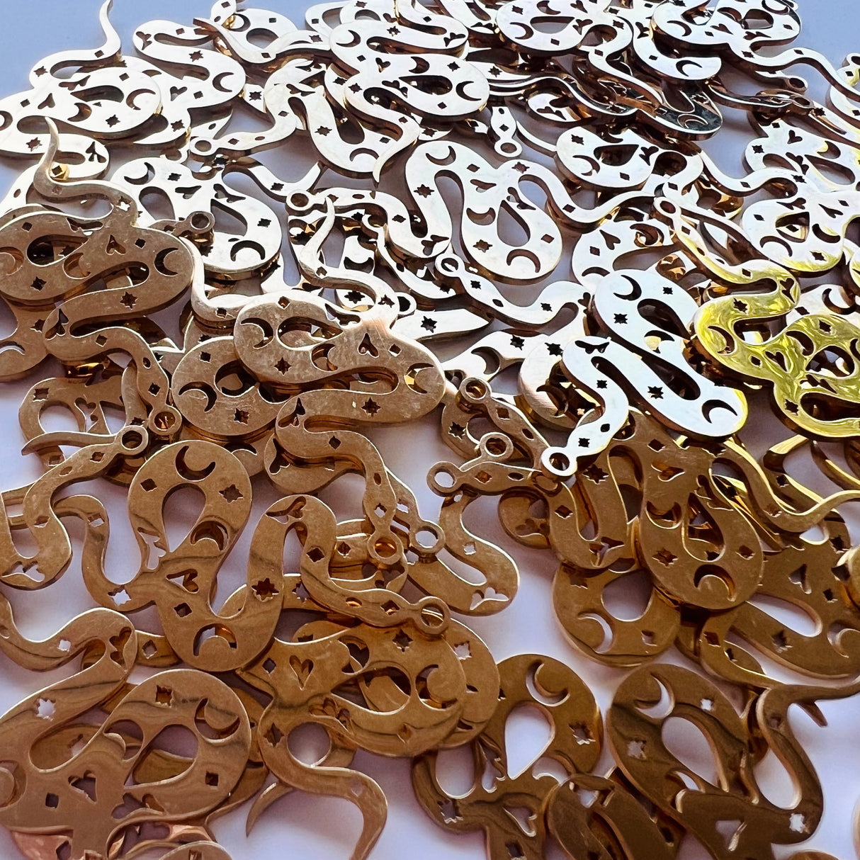 Celestial Snake Charms - Gold Plated Stainless Steel - 10 pack