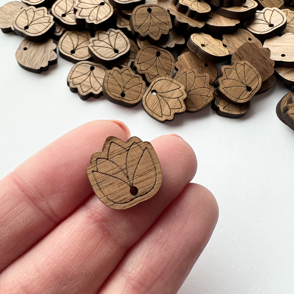 Lotus Bud Wooden Earring Component - 10 pack