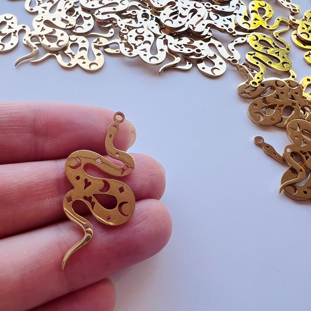 Celestial Snake Charms - Gold Plated Stainless Steel - 10 pack