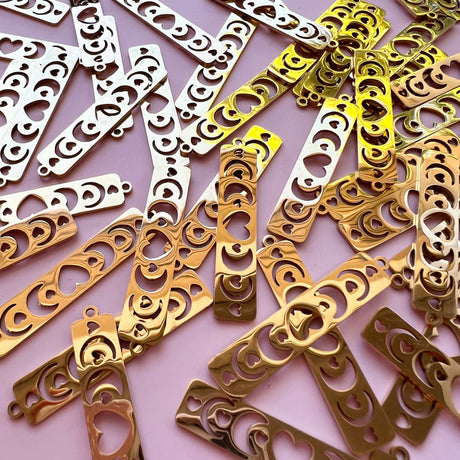 Moon Phase Heart Charms - Gold Plated Stainless Steel