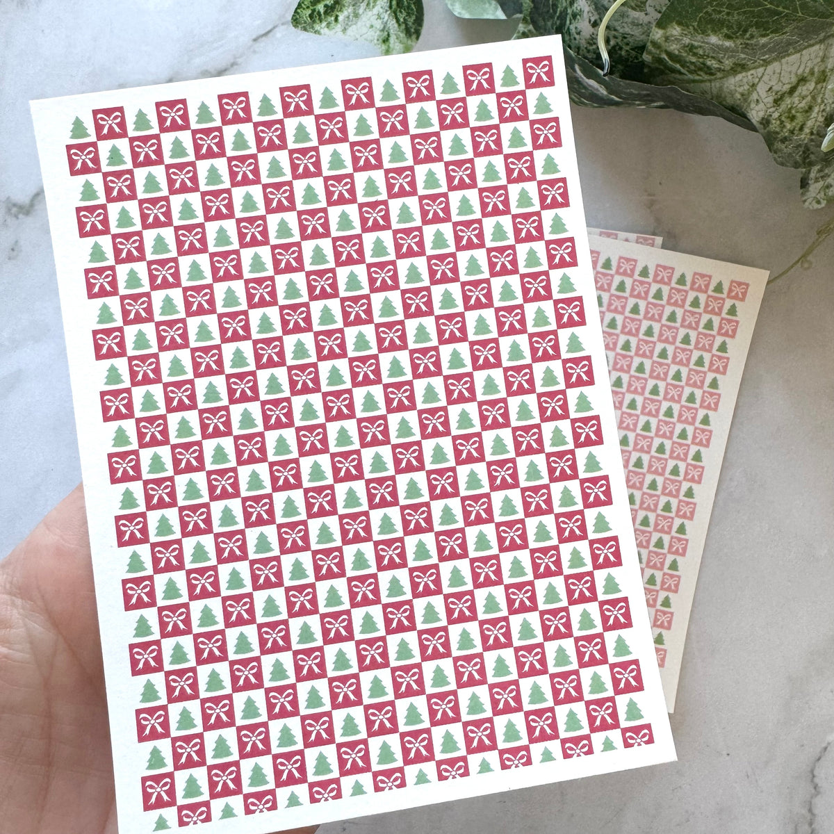 Tree & Bow Checkerboard Tiles - Water Soluble Transfer