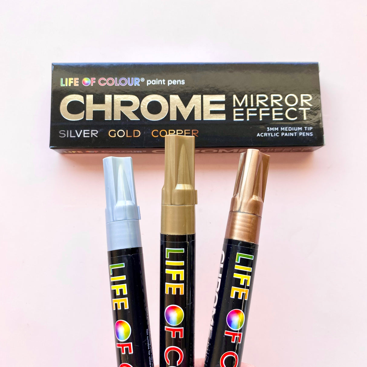 Life of Colour Acrylic Paint Pens - Chrome Mirror Effect - Set of 3
