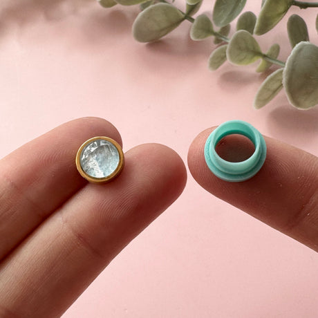 8mm Rimmed Bezel Earring Stud Post - Gold Plated Stainless Steel