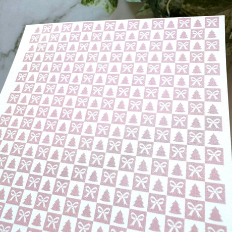 Tree & Bow Checkerboard Tiles - Water Soluble Transfer