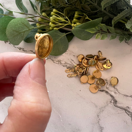 14mm Minimalist Bezel Clip-On Earrings - Gold Plated Stainless Steel