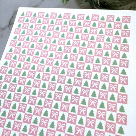 Tree & Bow Checkerboard Tiles - Water Soluble Transfer