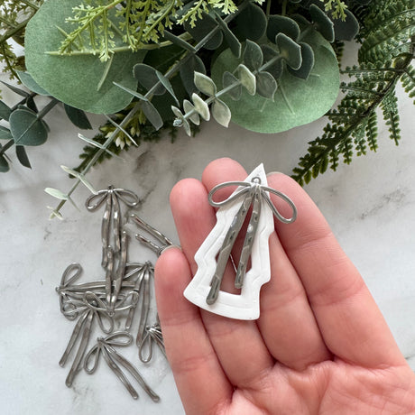 Ribbon Bow Charms - Stainless Steel - 10 pack